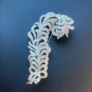 Kenneth Jay Lane Silver Crystal Leaf Brooch